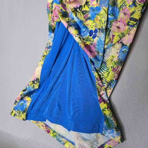 Black Halo Women's Blue Delina Ruched Floral-Print Sheath Dress Size 6 - Picture 7 of 9